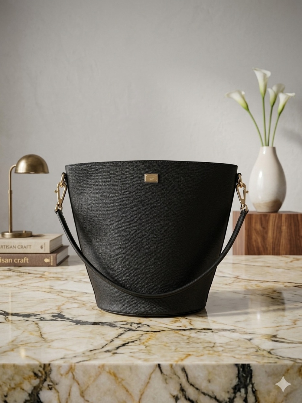 Dolce & Gabbana Vitello Top Handle Leather Bucket Bag